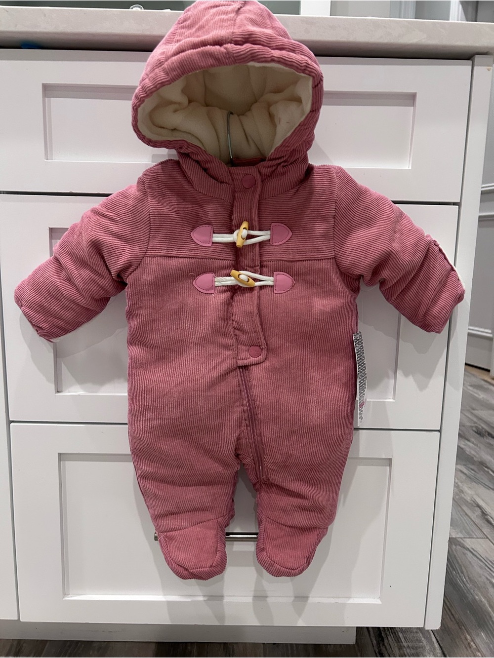 Pink Cozy Hooded Baby One-Piece Corduroy Snowsuit
